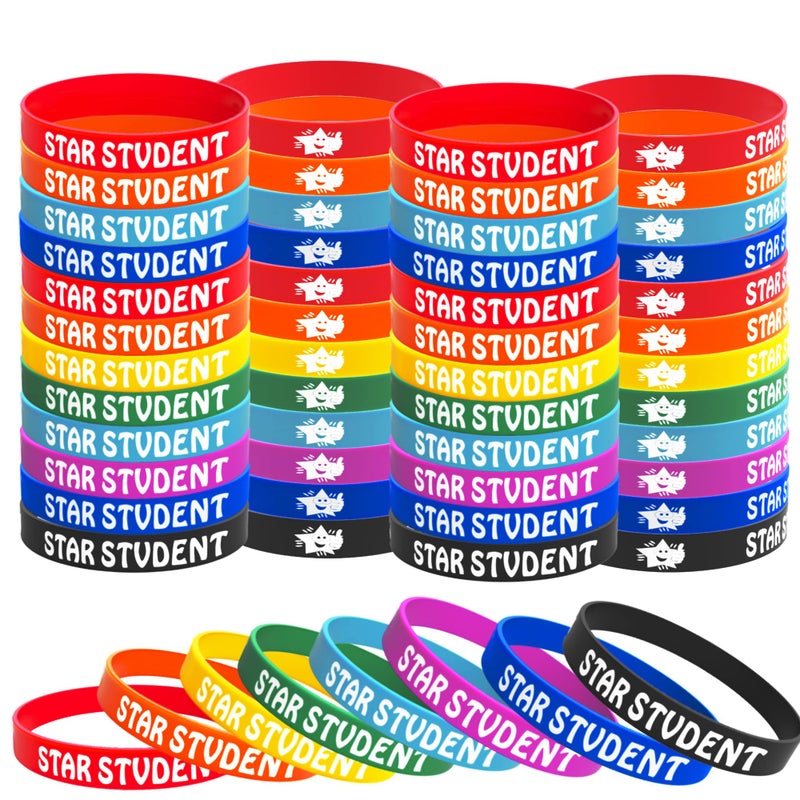 Wehhbtye 48PCS Star Student Wristbands-8 Color Star Student Silicone Bracelets  rubber Bracelets for Student Rewards School Classroom Teacher Recognition Award  Education Activities - Image 1